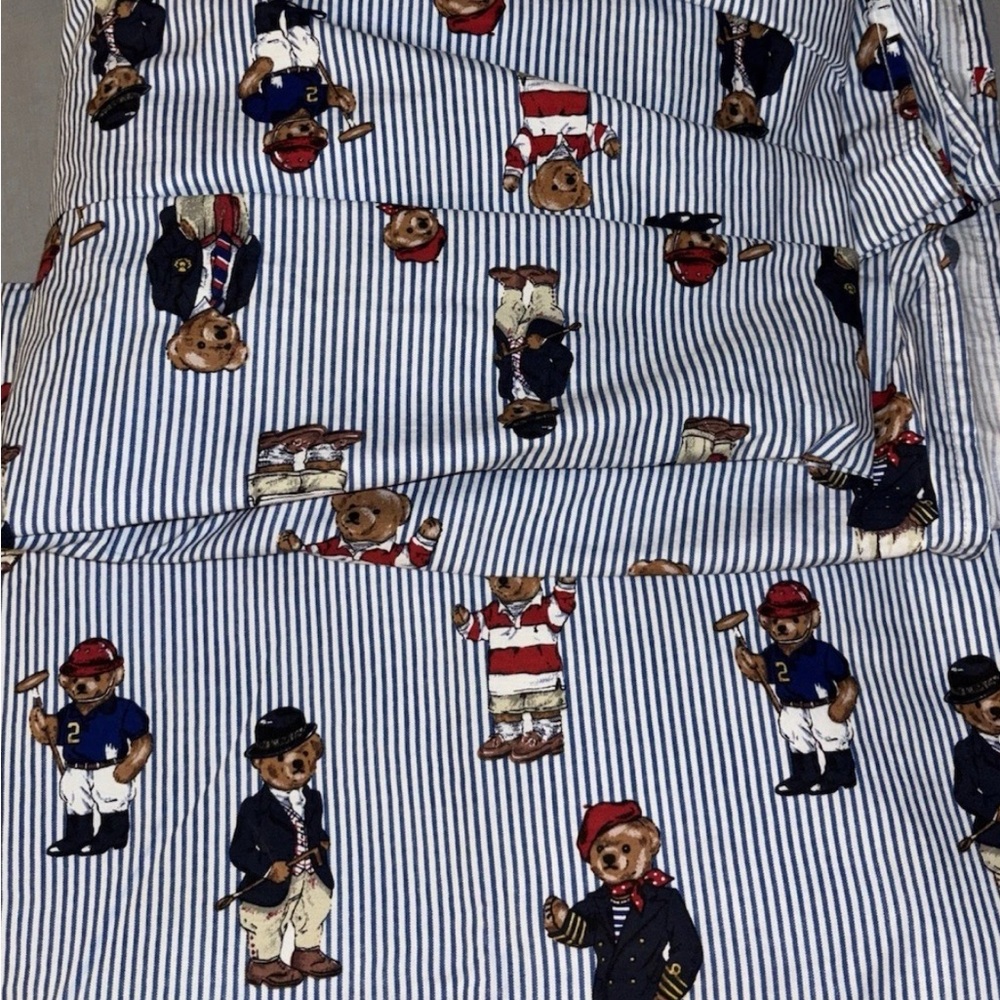 Vintage Ralph Lauren Striped Bear Print Bedding -  Teddy Bear Pattern twins